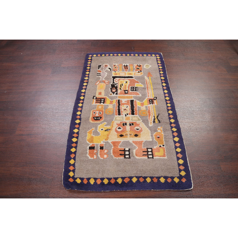 Tapis jaune / gris en laine noué à la main de style oriental chinois Art Deco Rosenblatt