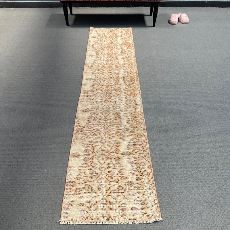 Modern Wool Patchwork Runner Rug, 20.9x93.3 Inches Beige Rug