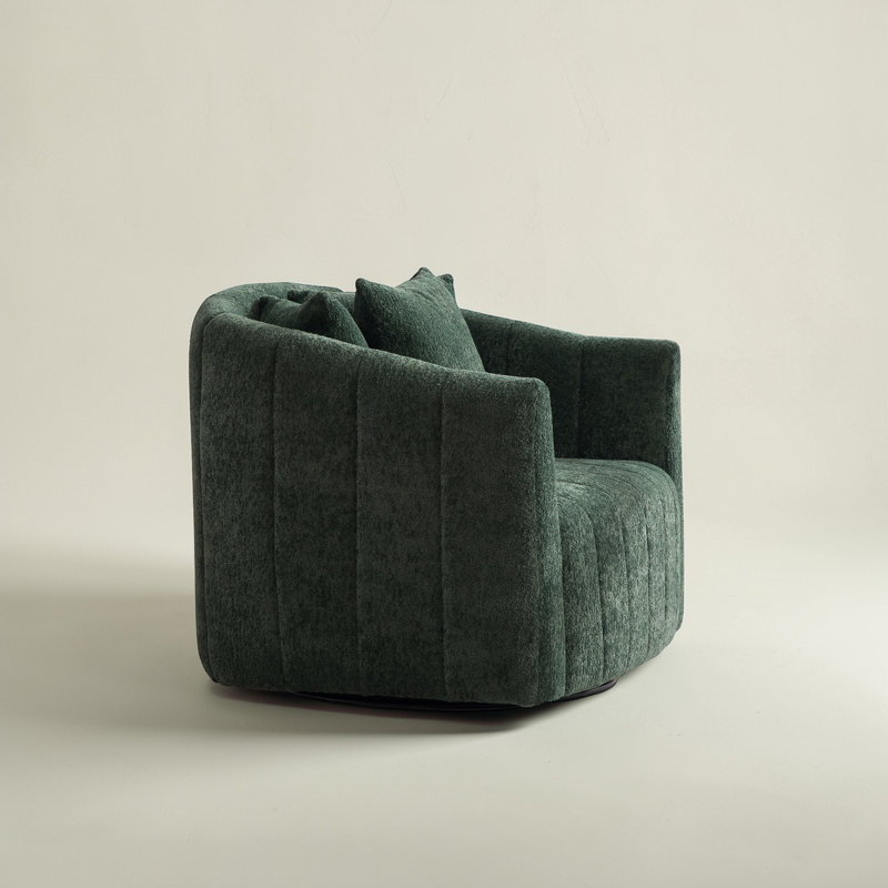Upholstered Swivel Barrel Armchair, Green Chenille