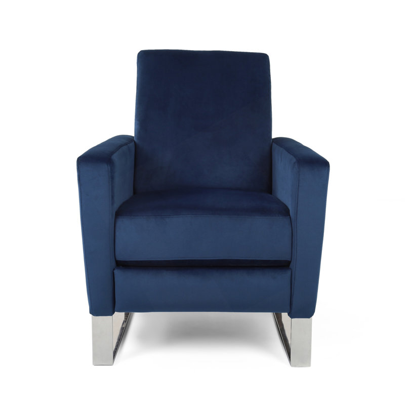 Fauteuil inclinable moderne avec accoudoirs en velours et pieds en acier inoxydable, Velours bleu