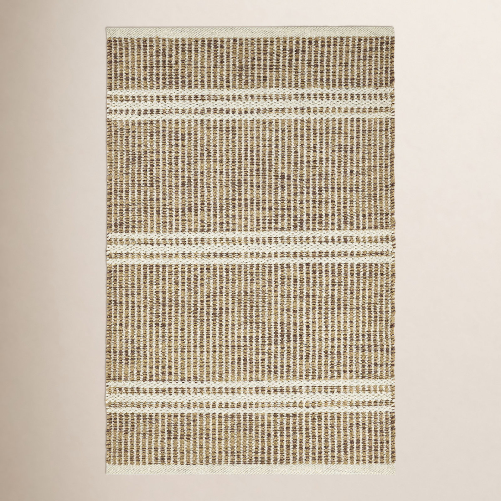 Malta Grey Hand-Woven Striped Wool Rug, Rectangle 8'6" x 11'6", Natural