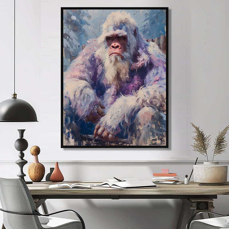 Rose, gris, été, Sasquatch Sanctuary II - Bigfoot, art mural, salon, Toile avec cadre flottant noir