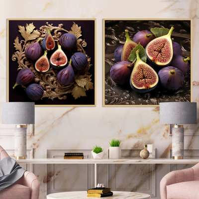 Figues gothiques en filigrane de fruits - fruits, ensemble de 2 collages carrés