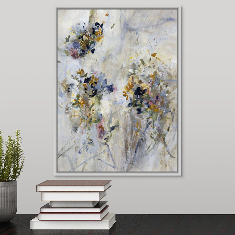 « blended pétales i », peinture sur toile, Cadre flottant blanc, H 17,7 po x l 13,7 po x P 1,75 po