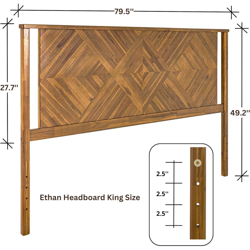 Ethan Solid Wood Rustic Headboard, Rustic Dark Brown, King