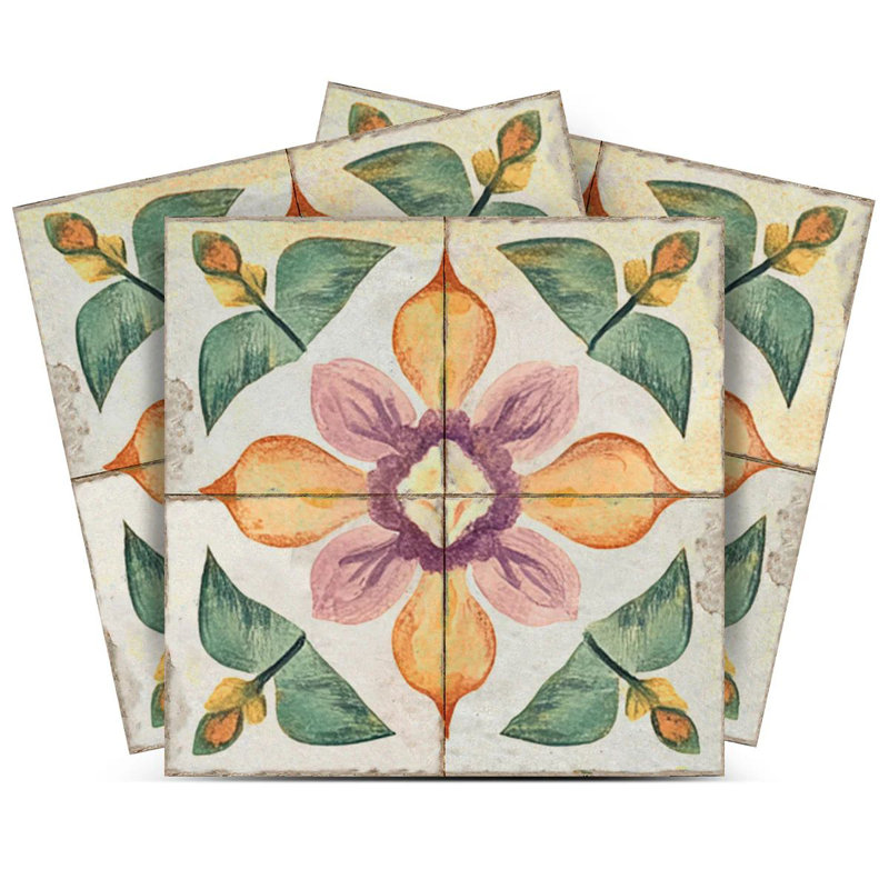 Carreau de mosaïque floral auto-adhésif en vinyle 4 po x 4 po