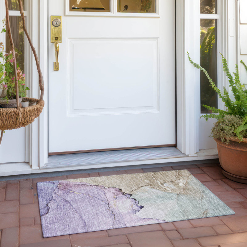 Machine Washable Indoor/Outdoor Xhevrie Lavender Rug, Rectangle 1'8" x 2'6"