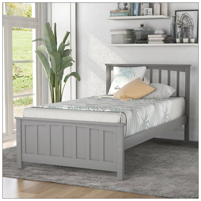 Lit plateforme en bois, gris
