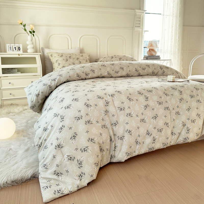 Microfiber Floral Print Comforter Set, Queen Comforter + 2 Shams