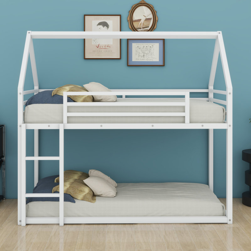 House Bunk Bed With Built-In Ladder, White
