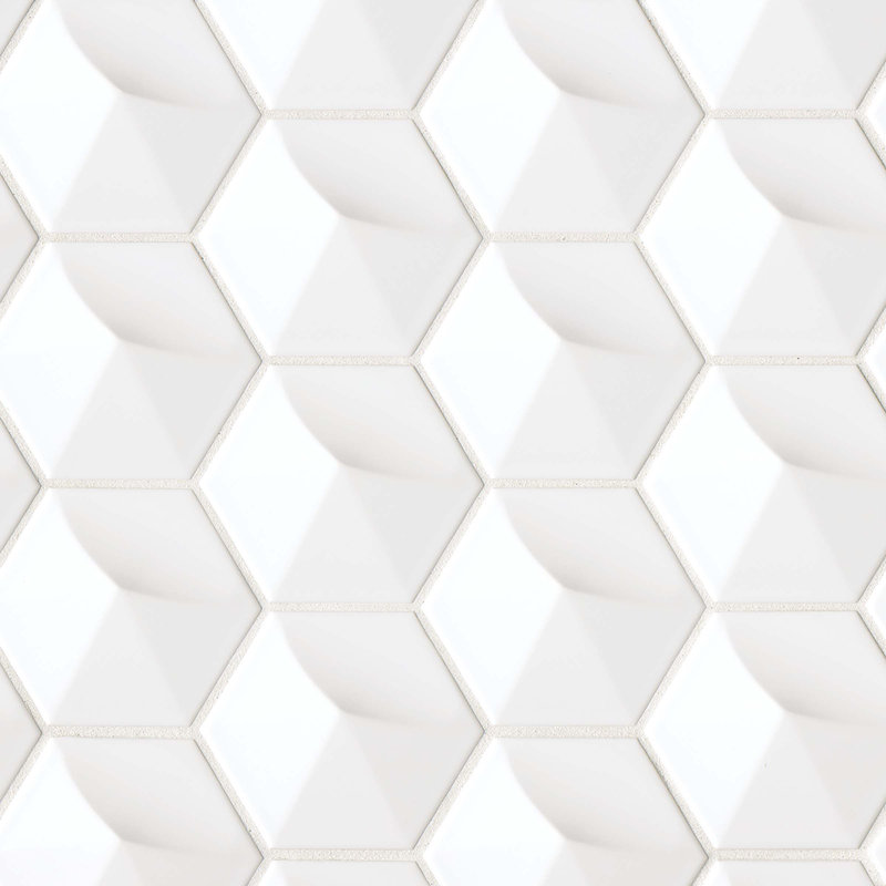Hedron 4" x 5" Straight Edge Ceramic Singular Wall Tile, White
