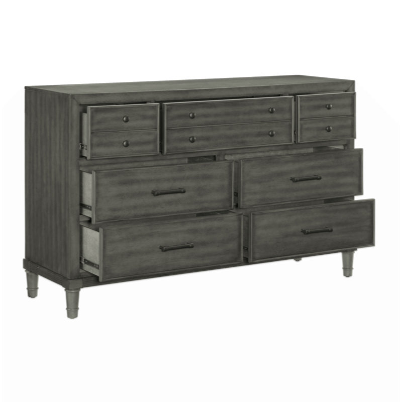 Commode de style transitionnel 1Pc avec 7 tiroirs et poignées en bronze