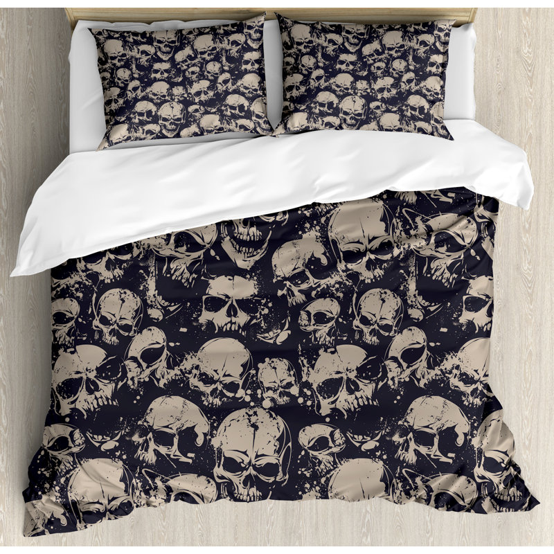 Queen Dark Brown Skull Graphic Microfiber Duvet Cover Set