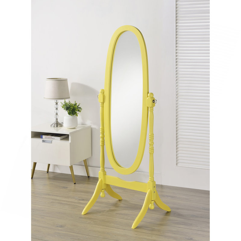 Miroir de plancher traditionnel en bois de style reine Anna, finition jaune
