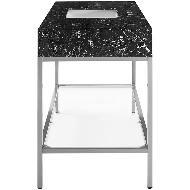 48'' Black Marble Single Bathroom Vanity with Chrome Base
