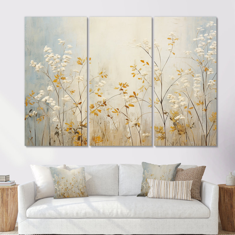 Ensemble de salon Beige Herbs Minimal Harmony - Floral Herbs Wall Art, Toile tendue, H 28 po x l 36 po x P 1 po