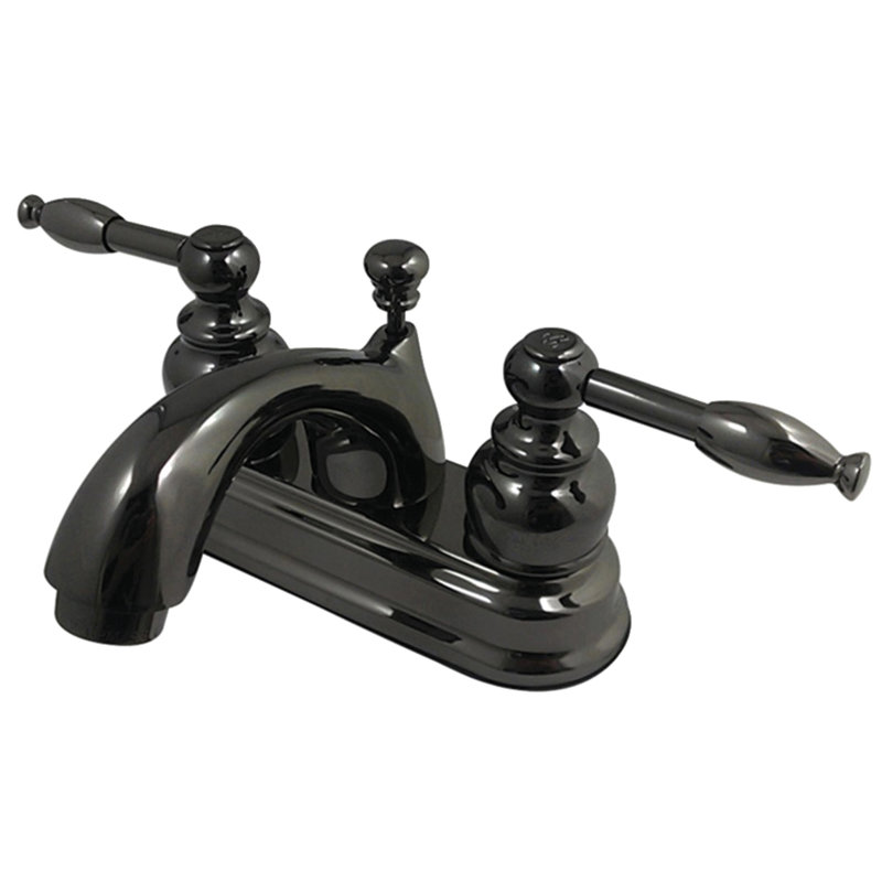 Kingston Brass Water Onyx Two-Handle 3-Hole Deck Mount 4" Centerset Bathroom Faucet with Plastic Pop-Up