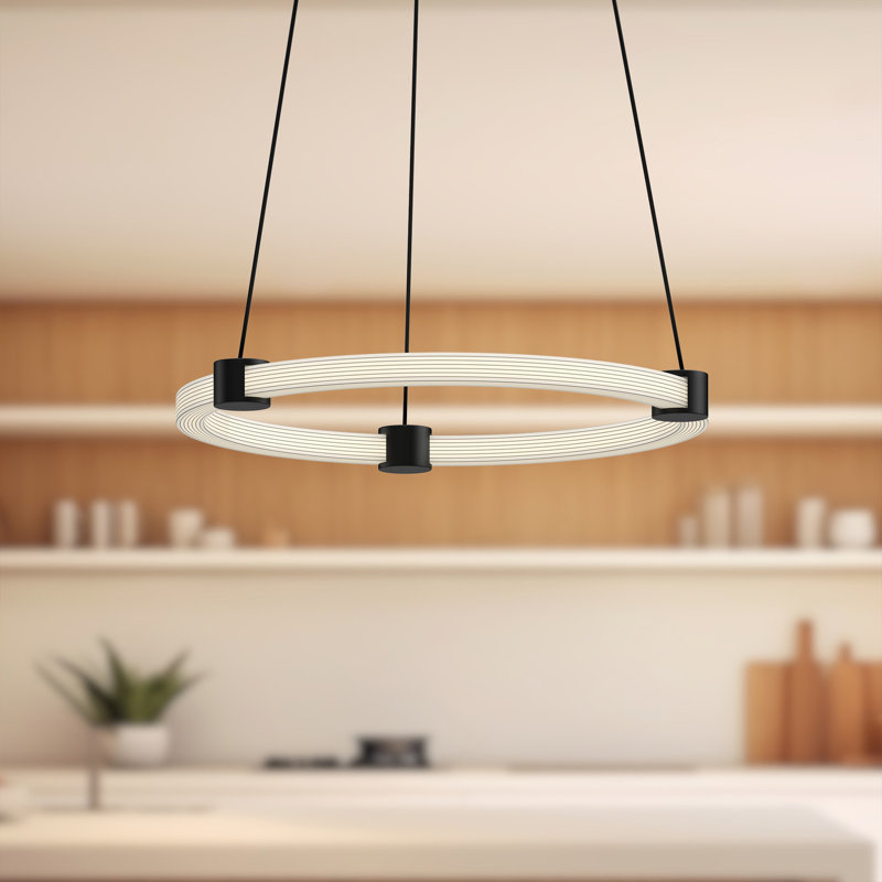 Bruni 1 - Light LED Unique/Statement Pendant, 1.38" H x 16.5" W x 16.5" D, Black