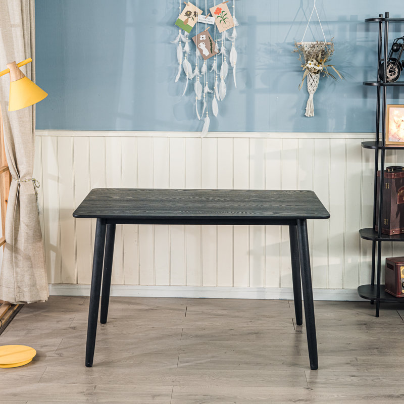 Cronk 4-Person Rectangular Pine Wood Dining Table, Black