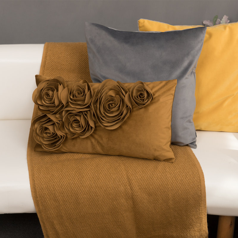 Housse de coussin 3D Floral, Rectangle H 12 po x l 20 po, Mauve rouge