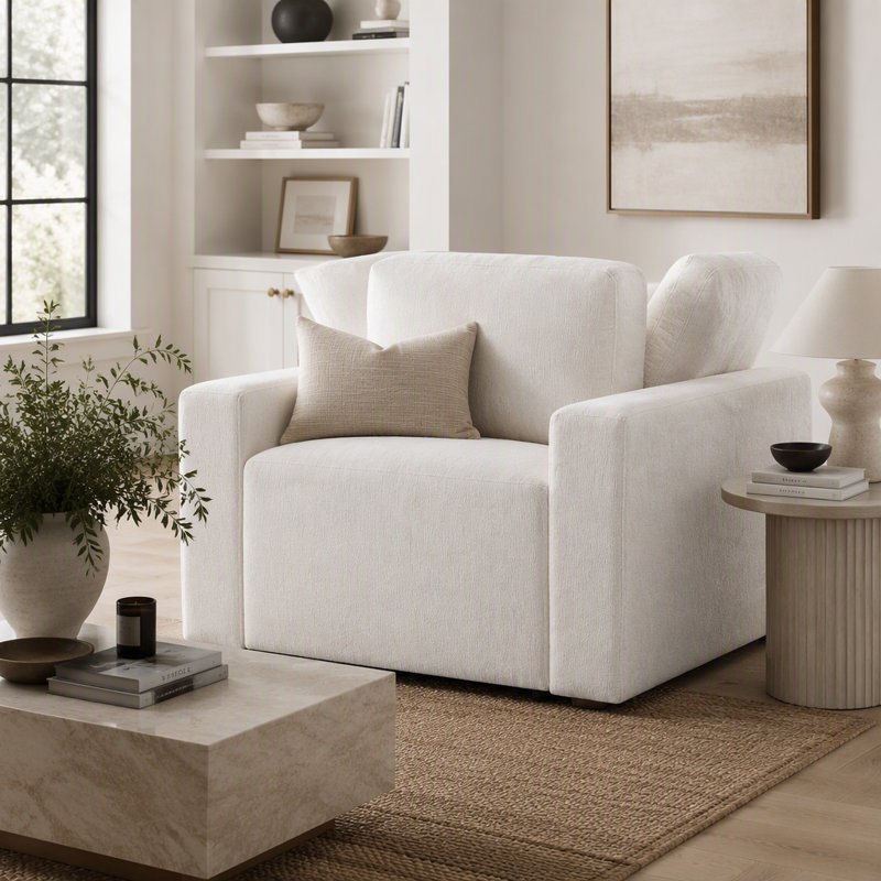 Ensemble de canapé modulaire 3 pièces, 2 places + 1 place + repose-pieds mobile, canapé en chenille avec structure en bois massif, comprend 2 coussins décoratifs, ensemble de salon moderne à assise profonde