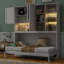 Lit escamotable mural simple avec armoire supérieure, tablettes, lit pliable peu encombrant avec lumière et USB-1414633268