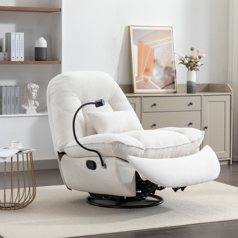 Antwonn 100cm Wide Swivel Standard Recliner, Cream