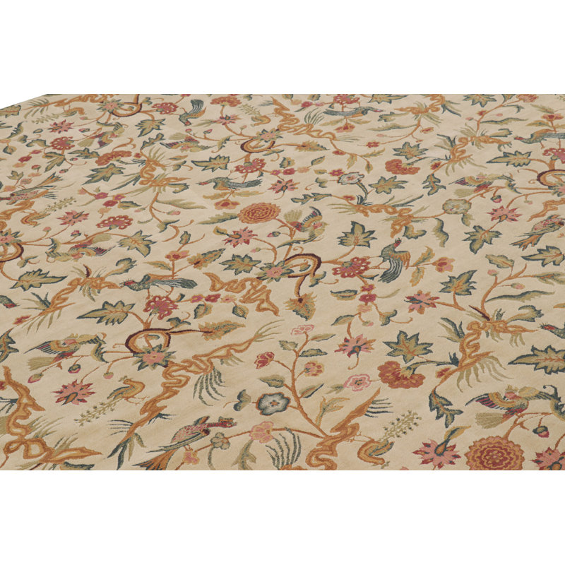 Rug & Kilim’S Tudor Style Rug In White With Beige-Brown Floral Patterns
