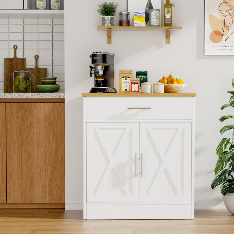 Leawood 31.9" Sideboard Buffet Cabinet with 2 Doors and 1 Drawer, White/Yellow