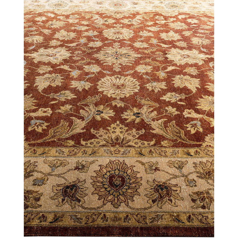 Tapis unique fait à la main Oushak - rouge, 9 pi 1 po x 9 pi 1 po