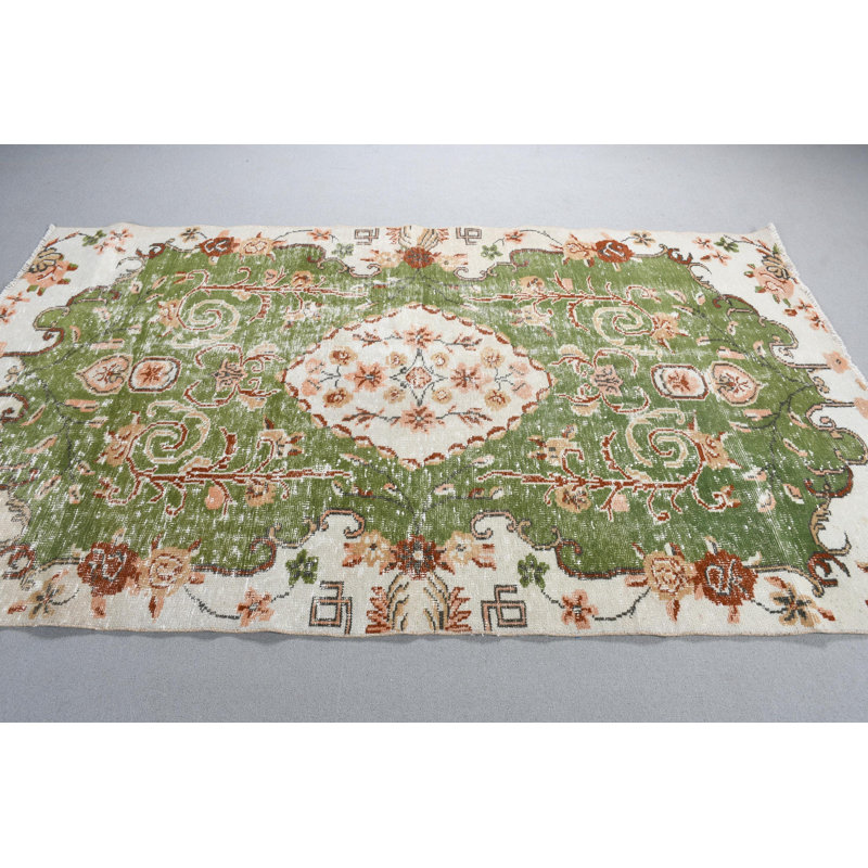 Grand tapis turc vintage vert 5 x 8 pour l'élégance de la chambre à coucher avec un design coloré Oushak Boho
