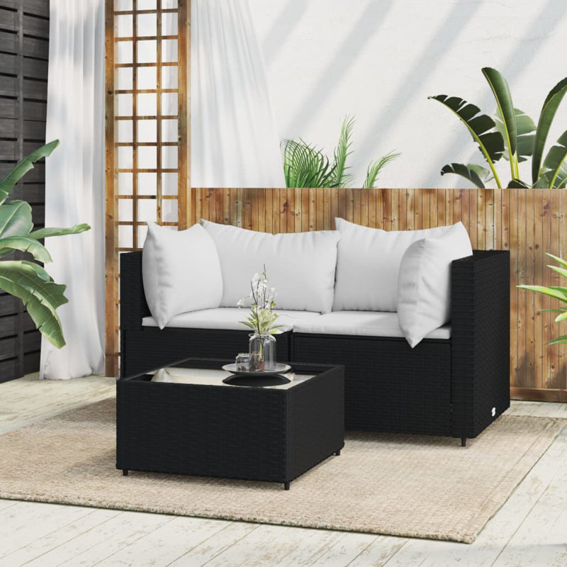 Malalai 2 - Person Patio Conversation Set with Cushions, White, Black