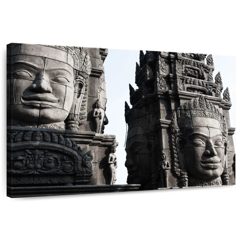 Ravi Angkor Stone Head Statues, 24" H x 36" W