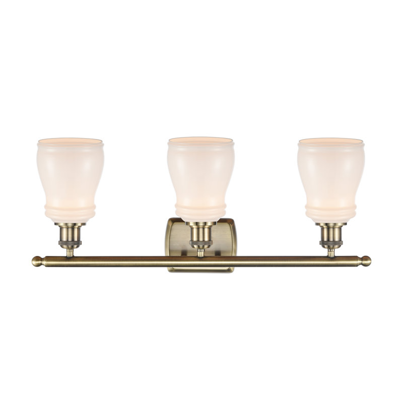 Éclairage pour meuble-lavabo 3 lumières à intensité réglable en laiton antique Wingard, Blanc, DEL, 3