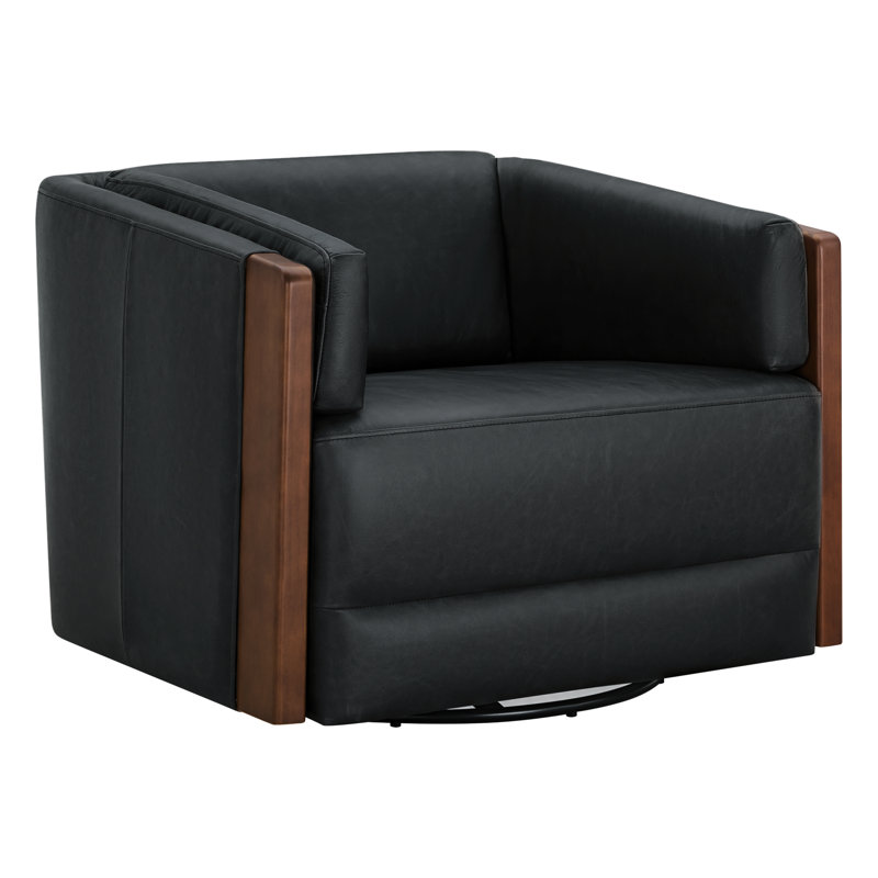 Audrey Swivel Accent Chair(Set Of 2), Onyx Genuine Leather