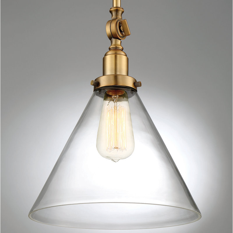 Luminaire suspendu conique en verre soufflé à la main à 1 lumière Catalina, Laiton chaleureux