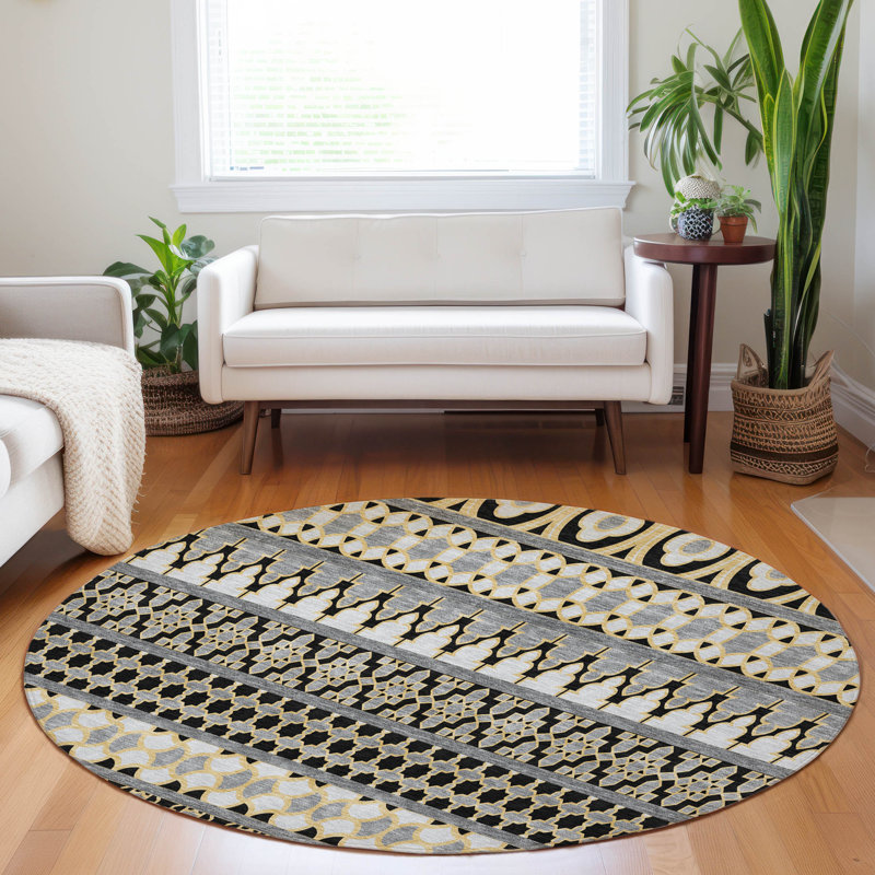 Premium Machine Washable Prisco Charcoal Rug, Round 8'