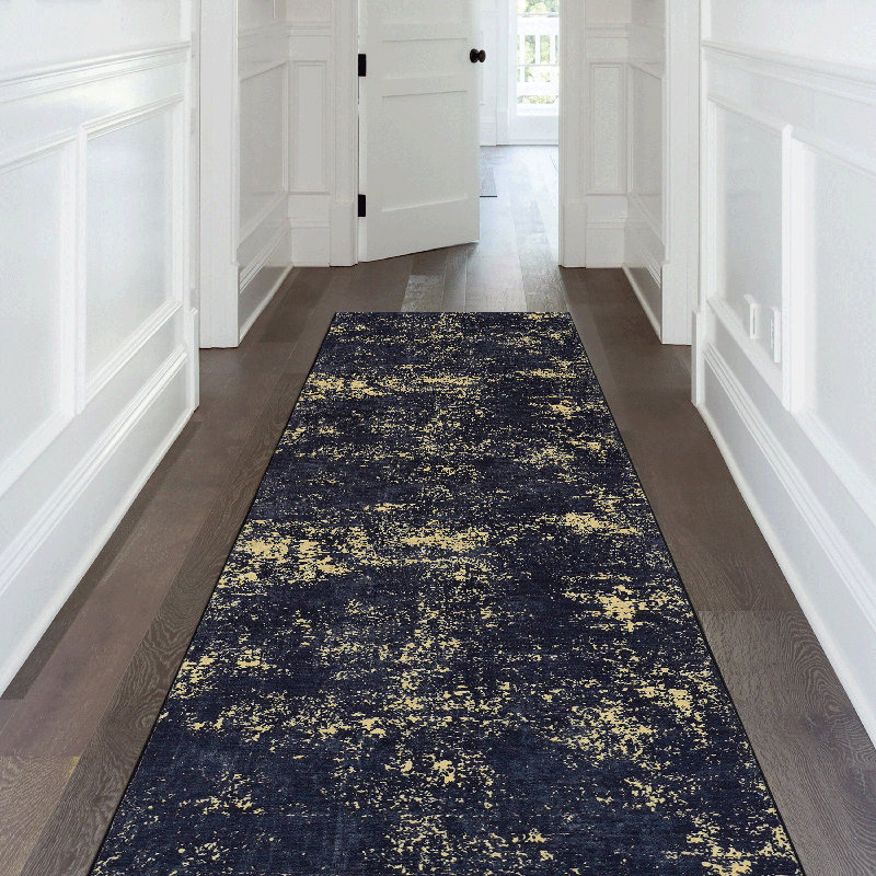 Black & Gold Washable Area Rug - Non-slip Tpr Backing, Stain/non-shedding, Kids & Pets Friendly For Living Room/dining Room/bedroom
