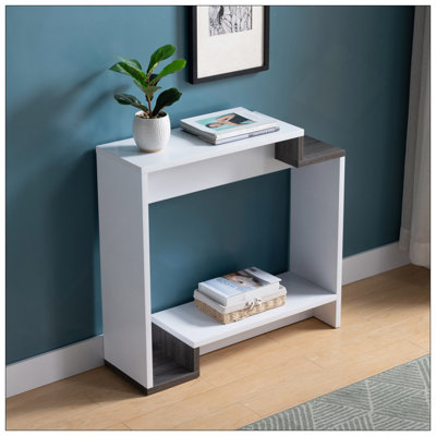 Console contemporaine avec deux tablettes ouvertes - blanc et gris