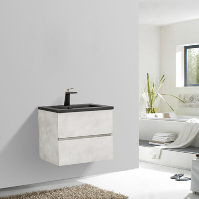 Villano 24 po L x 19 po P 2 tiroirs Meuble-lavabo avec évier simple et Comptoir en Quartz noir