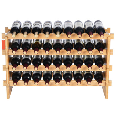 36 Bottle Stackable Modular Wine Rack, 4-Tier Solid Bamboo Wood Storage Racks, Floor Freestanding Wines Holder Display Shelf, Wobble-Free Shelves for
