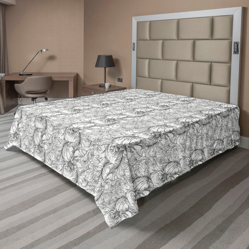 Drap plat moderne de style bohème Ambesonne, Drap plat grand, Blanc, gris anthracite, gris / floral