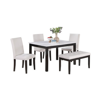 5 Piece Dining Set With Chairs And Bench In White