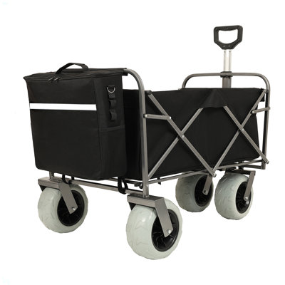 Beach Wagon With Big Wheels For Sand 500Lbs Capacity - All Terrain Steel Frame Utility Cart With 9" Pneumatic Tires, Collapsible Folding Design ,Strap With Multiuse Bag