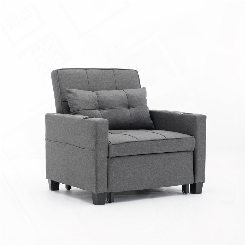 Fauteuil convertible convertible avec ports USB, Lin gris foncé