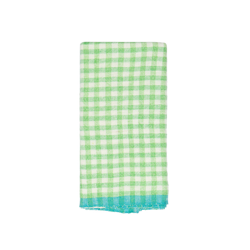Gingham Linen Dish Cloth, Lime/Aqua