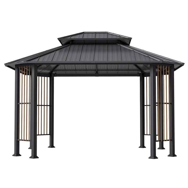 11 Ft. X 13 Ft. Gray Octagonal Gazebo With Double-Roofed Hardtop And Screen
