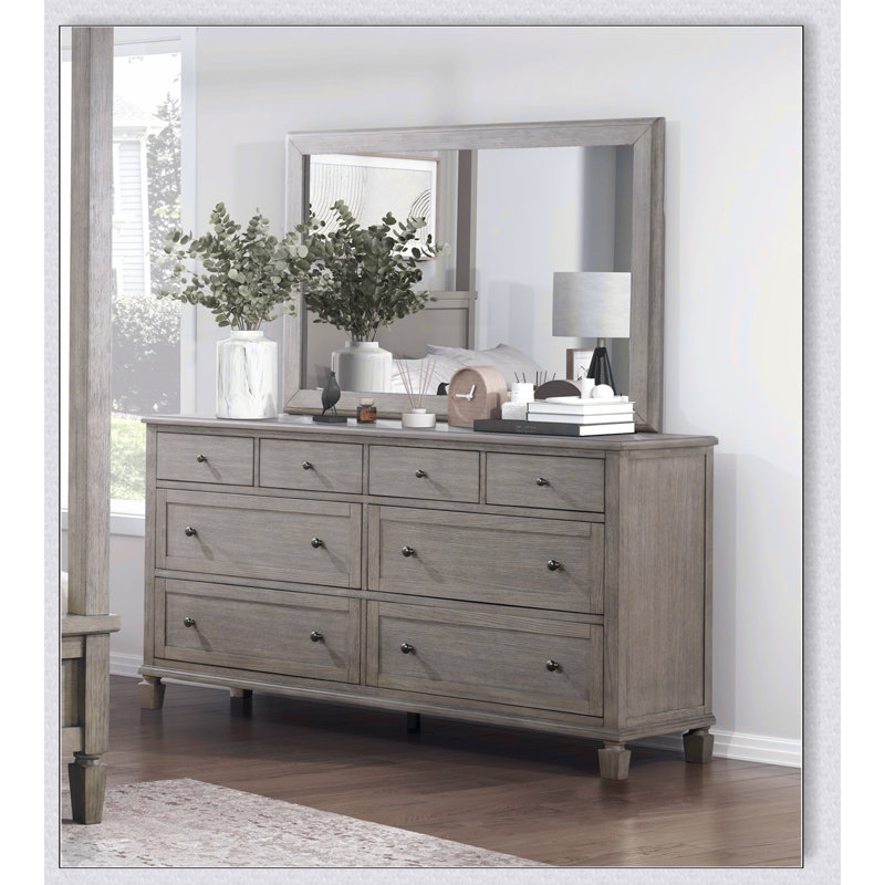 Commode transitionnelle classique à 8 tiroirs au fini gris chêne, solution de rangement durable et élégante pour toute chambre à coucher