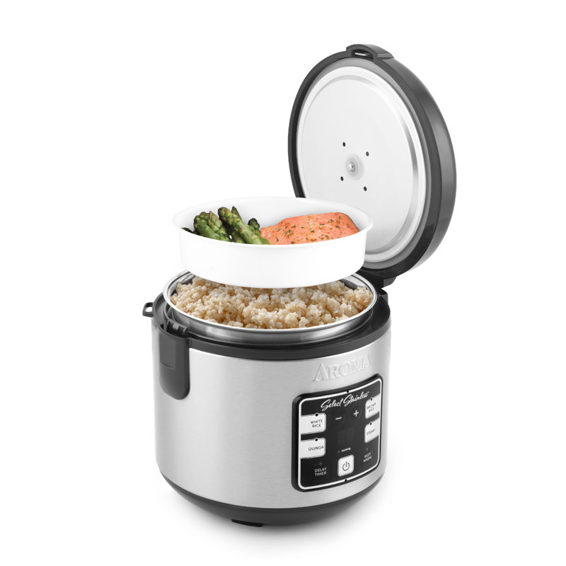 Aroma Select Stainless Rice Cooker, 4-cup (uncooked) / 8-cup (cooked), Stainless Steel Inner Pot, Multicooker, Steamer, 2 Qt
