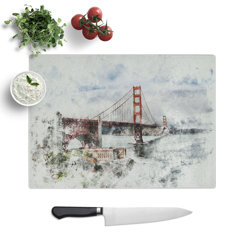 Golden Gate Bridge Vol.5 Watercolour Chopping Board, 0.4cm H x 20cm W x 28.5cm L